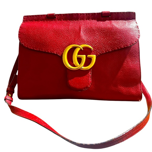 Gucci Calfskin Small GG Marmont Top Handle Bag in Vulcanic Red - Picture 3 of 16